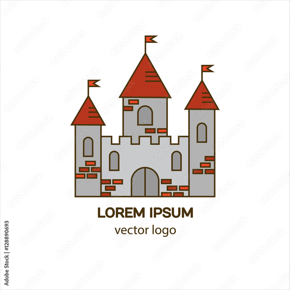 Castle, fortress, medieval castle vector logo.