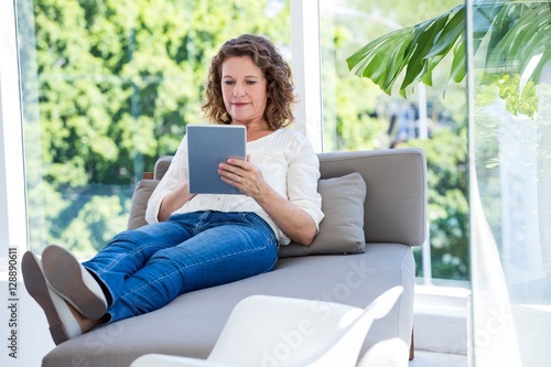 Woman using digital table