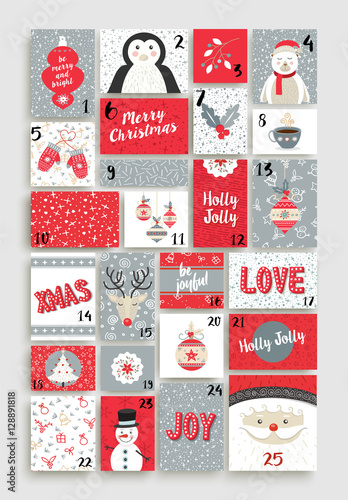 Cute Merry Christmas advent calendar for holiday