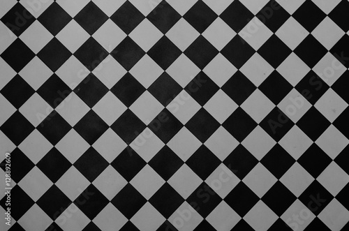 Black and white checkered floor tiles