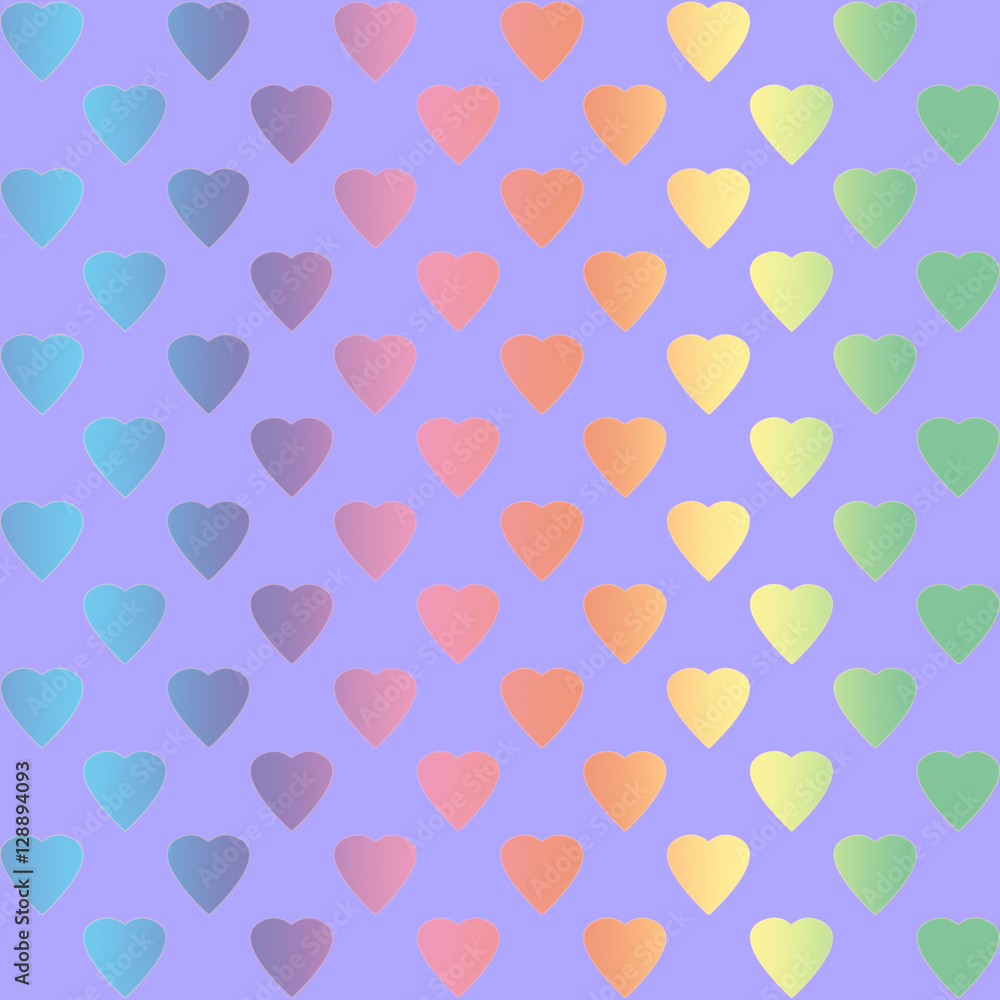 Rainbow colored hearts on violet background