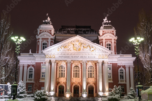 Cityscape by night at Sofia, Bulgaria - National Theatre building