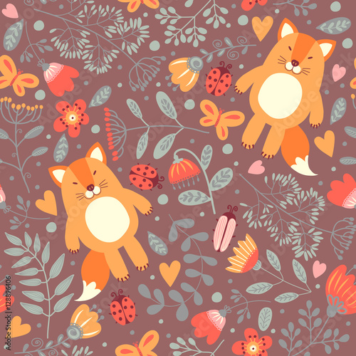 Seamless pattern with foxes