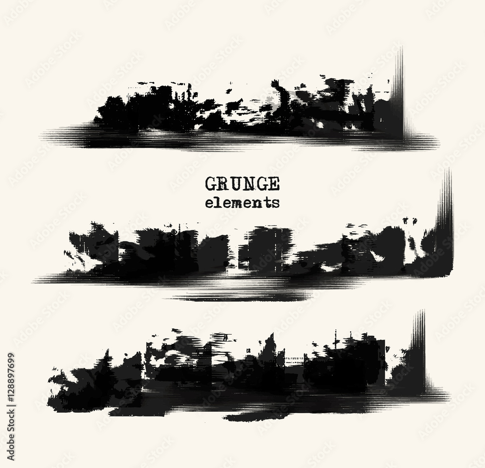 Fototapeta premium Vector set of black brush strokes.