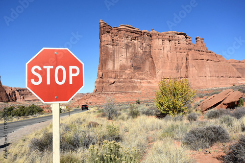 Stop Sign at Arches National Park in Utah, USA