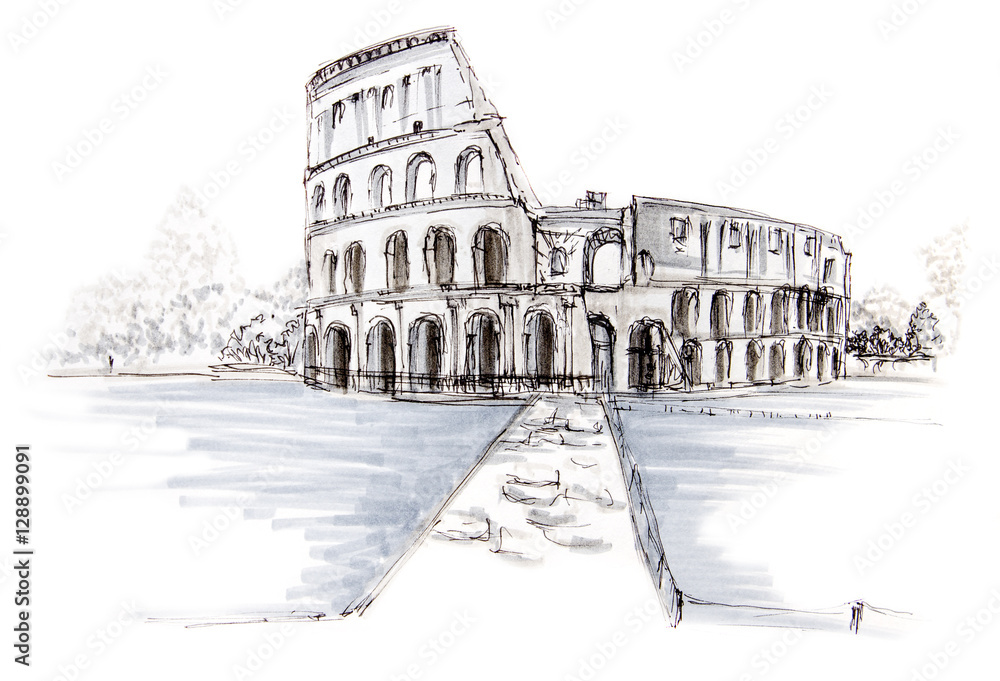 Hand drawn marker sketch of italian Coliseum
