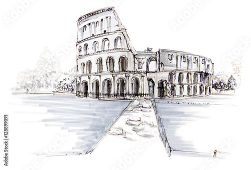 Hand drawn marker sketch of italian Coliseum