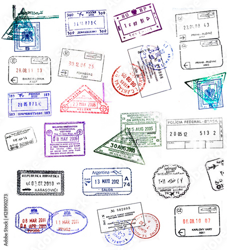 Travel illustration concept of world passport stamps