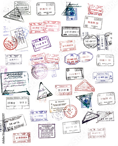 Travel illustration concept of world passport stamps