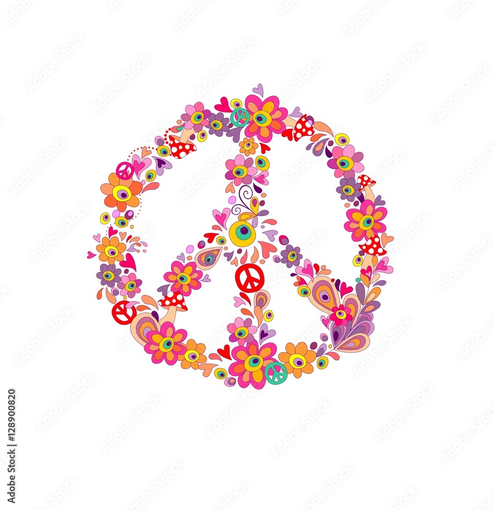 Hippie print with peace flower symbol Hippie print with peace flower symbol
