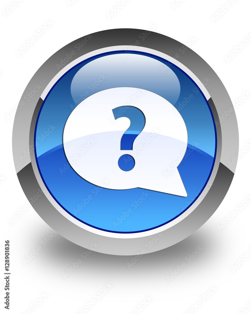 Question mark bubble icon glossy blue round button