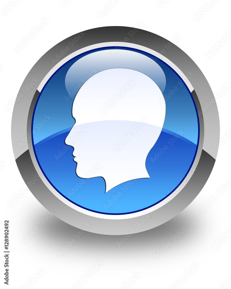 Head (men face) icon glossy blue round button Head (men face) icon glossy blue round button
