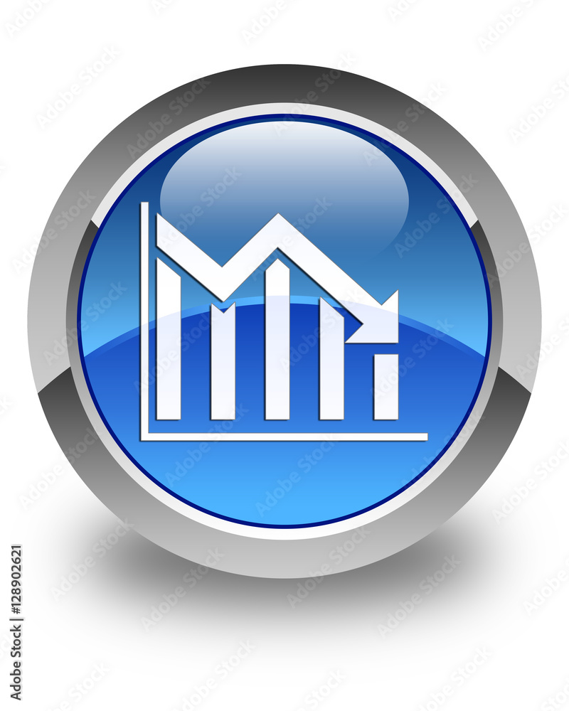 Statistics down icon glossy blue round button
