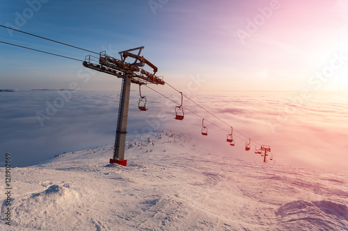 Fotografie Ski lift on bright winter day