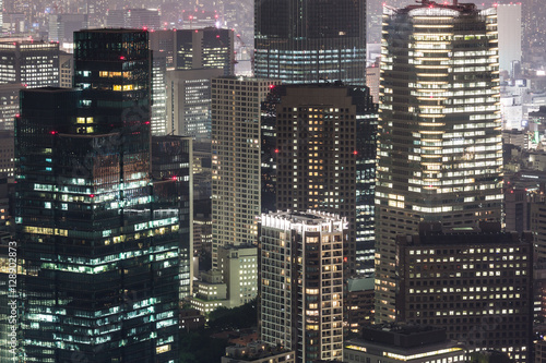 Skyscrapers at night in Tokyo, Japan capital city.