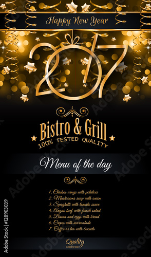2017 Happy New Year Restaurant Menu Template for your Seasonal Flyers