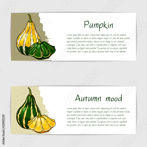 Vector card with cute hand drawn illustration of pumpkin.