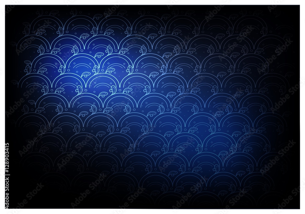 Blue Thai Vintage Wallpaper Background with Wave Pattern Stock Vector