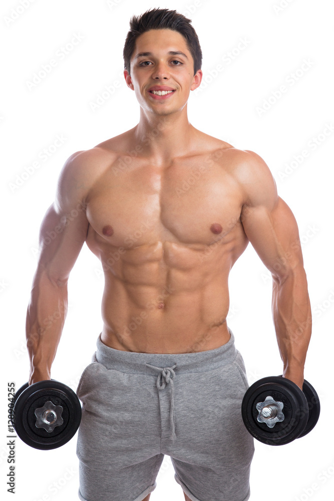 Bodybuilder Bodybuilding Muskeln Training Fitness lachen Hanteln Stock-Foto  | Adobe Stock