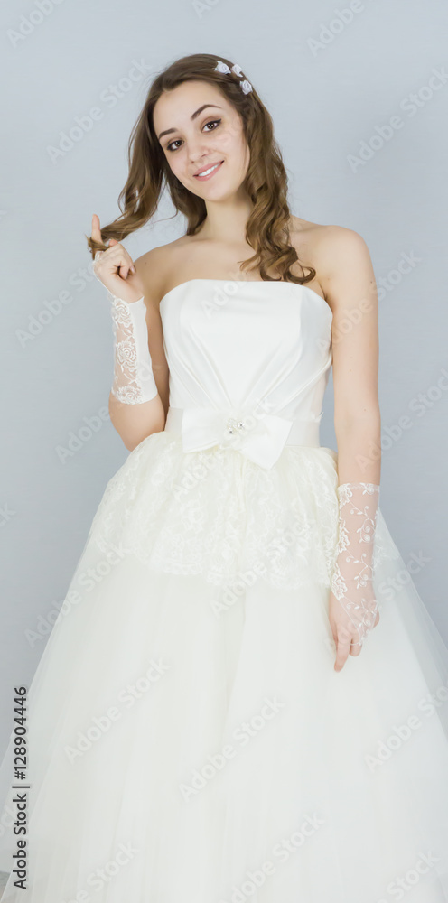 Fototapeta premium bride on white background. dress