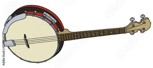 Hand drawing of a classic red four strings banjo