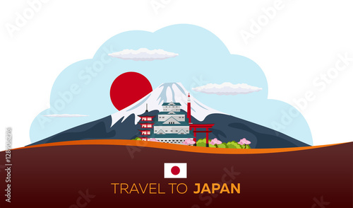 Poster Travel to Japan. Mountain. Banner. Vector illustration.