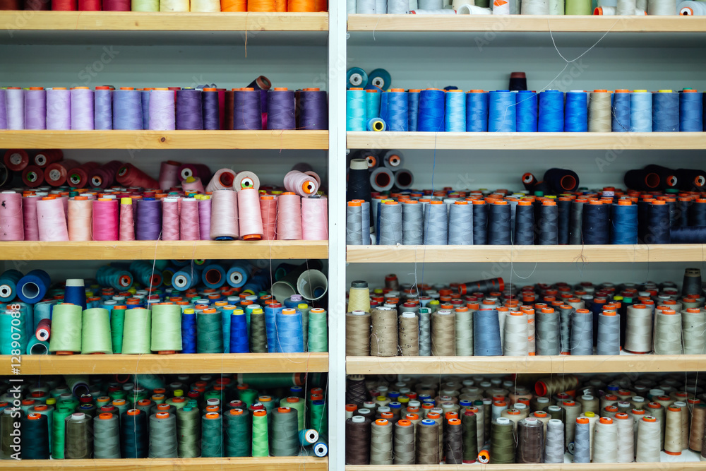 Colorful thread spools used in fabric industry