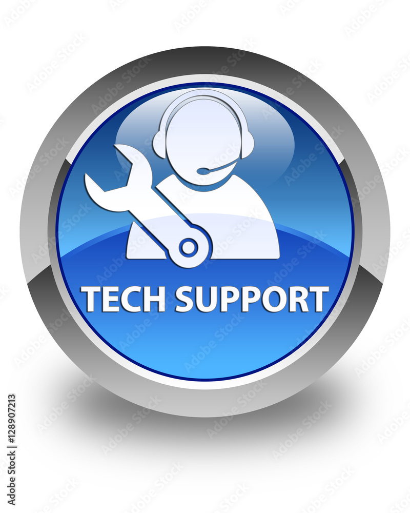 Tech support glossy blue round button Tech support glossy blue round button