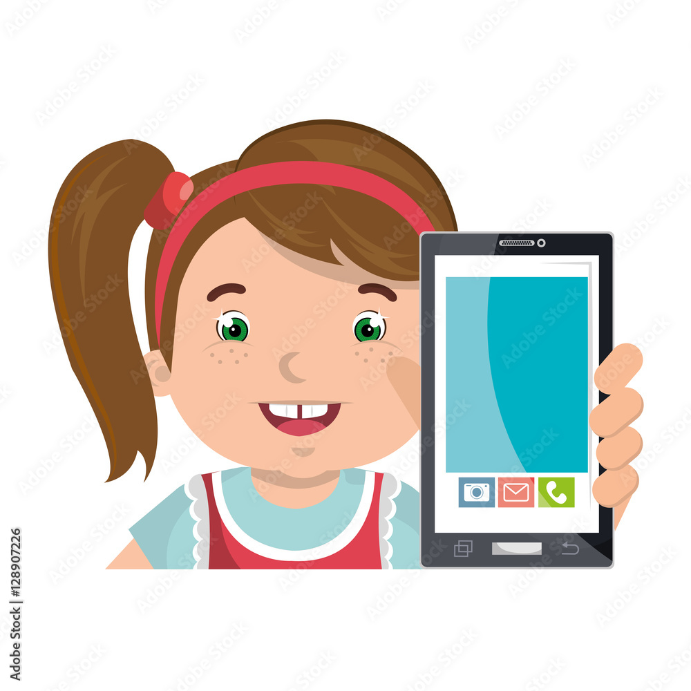 little kid online with smartphone vector illustration design little kid online with smartphone vector illustration design