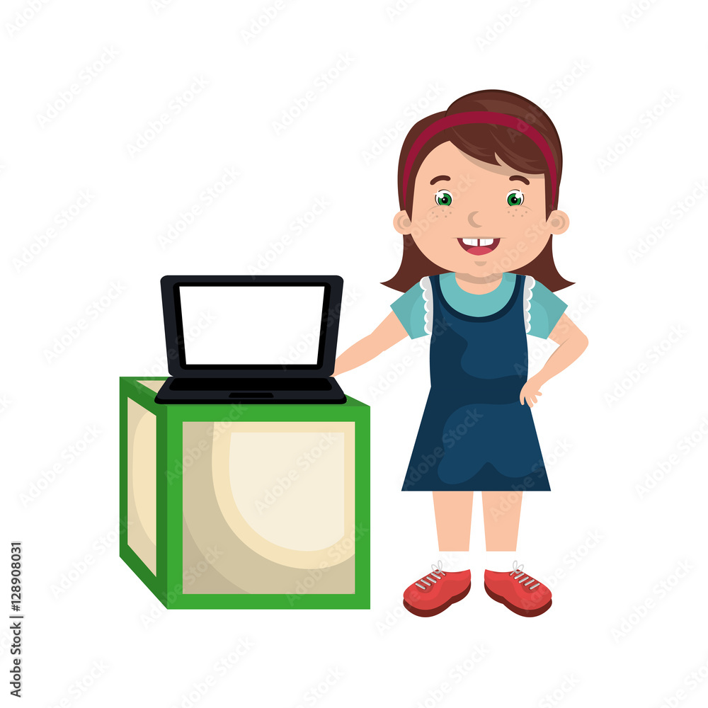 little kid online with laptop vector illustration design little kid online with laptop vector illustration design
