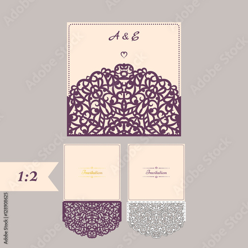 Abstract wedding cutout invitation template. Suitable for lasercutting. Lazercut vector wedding invitation template. Lazer cut vector. Lace folds. Gate fold wedding invitation mockup