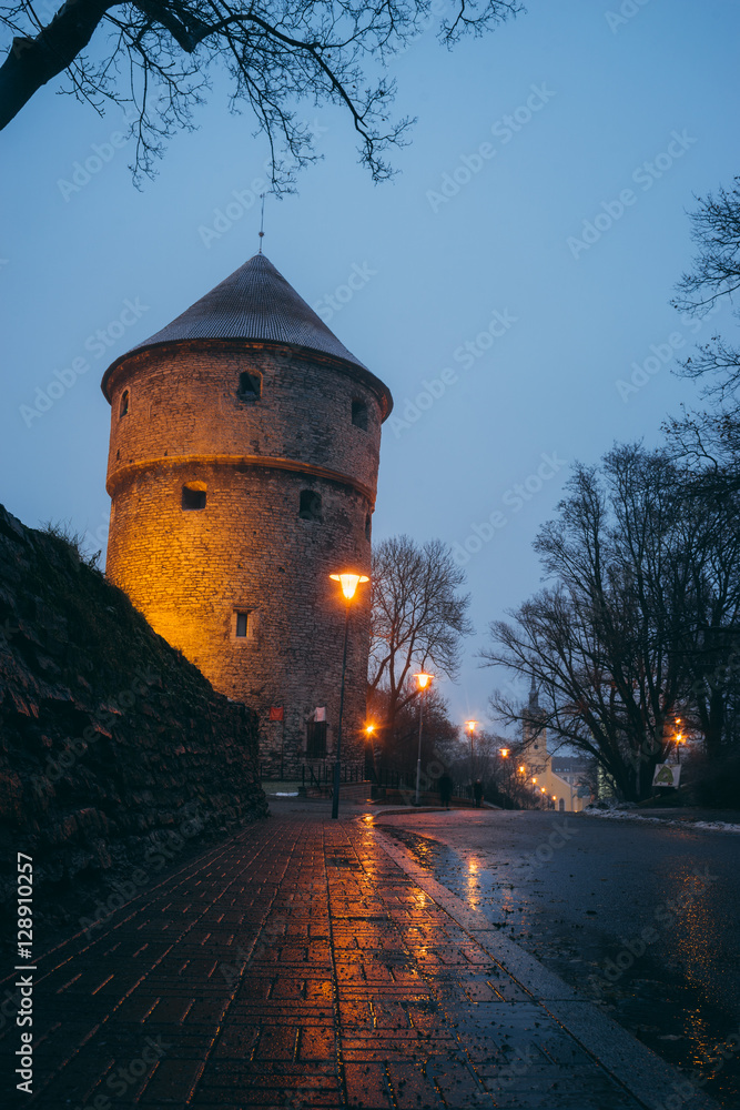 Kiek in de Kok tower in twilight, Tallinn, Estonia