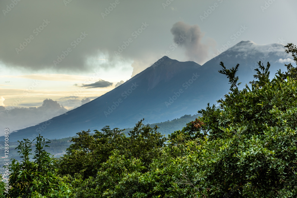 Fuego & Acatenango volcanoes, Antigua, Guatemala, Central America