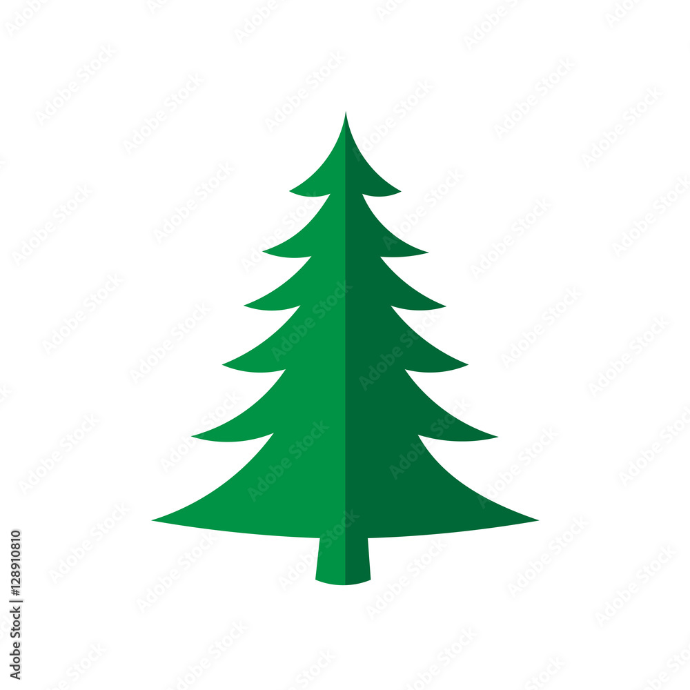 Christmas tree, vector illustration. Green silhouette decoration sign, isolated on white background. Flat design. Symbol of holiday, Christmas, New Year celebration. Christmas tree, vector illustration. Green silhouette decoration sign, isolated on white background. Flat design. Symbol of holiday, Christmas, New Year celebration.