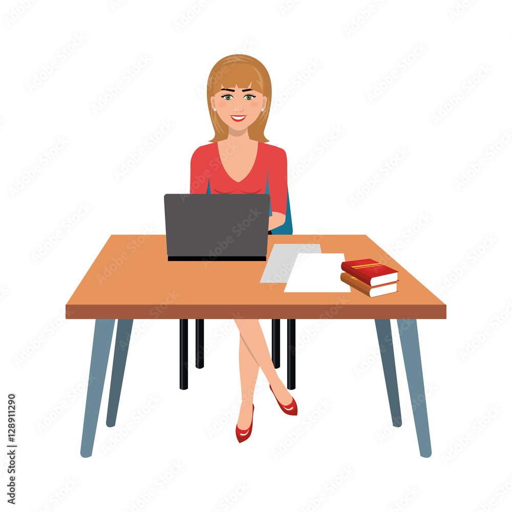 business person sitting in workplace vector illustration design