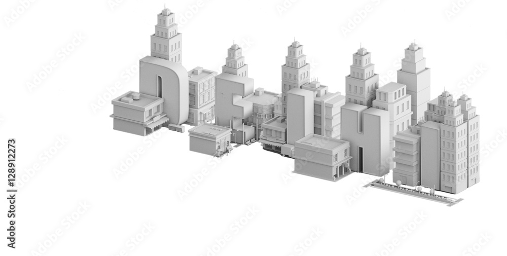 3d render of a mini city, typography 3d of the name delhi
