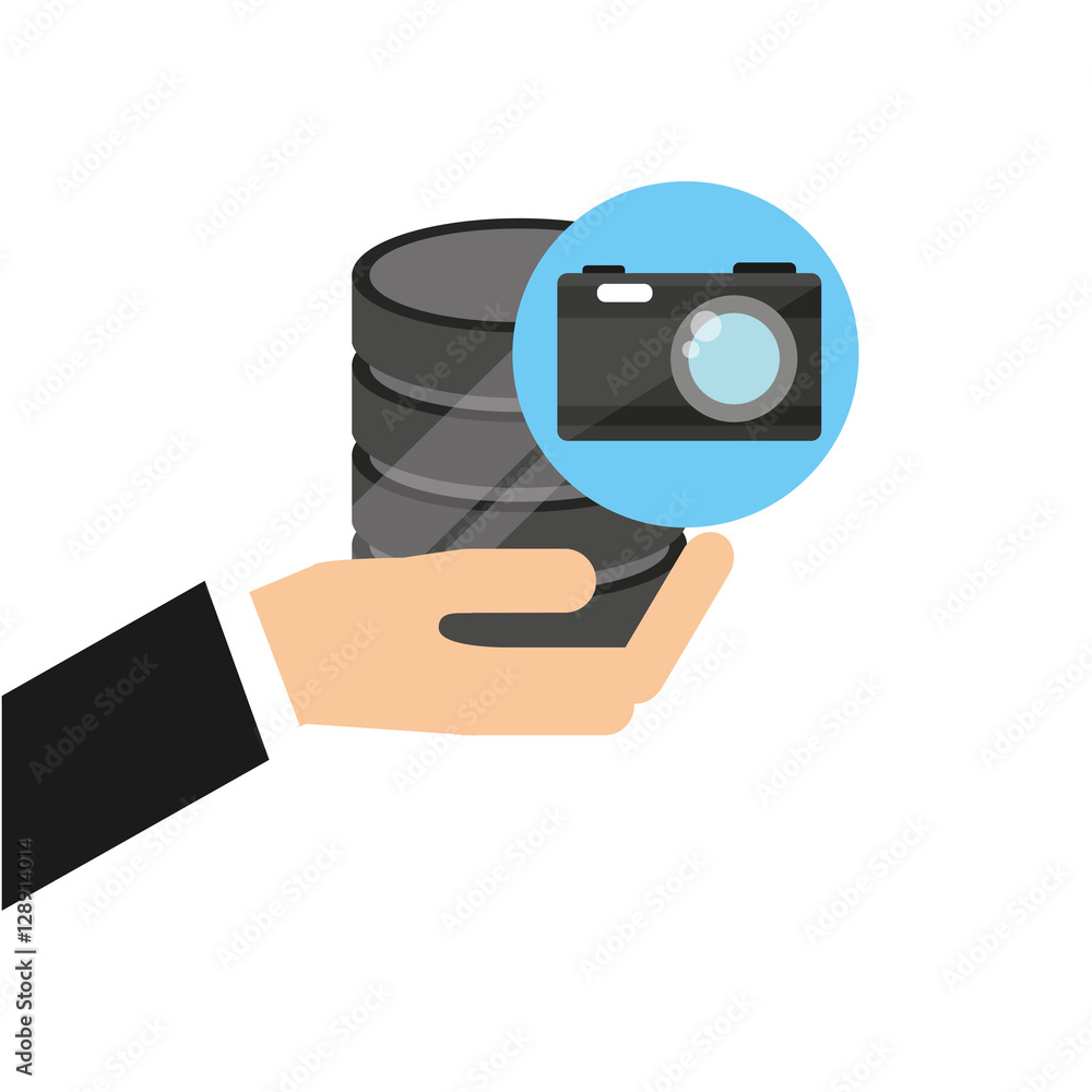 hand holds data photographic camera icon vector illustration eps 10