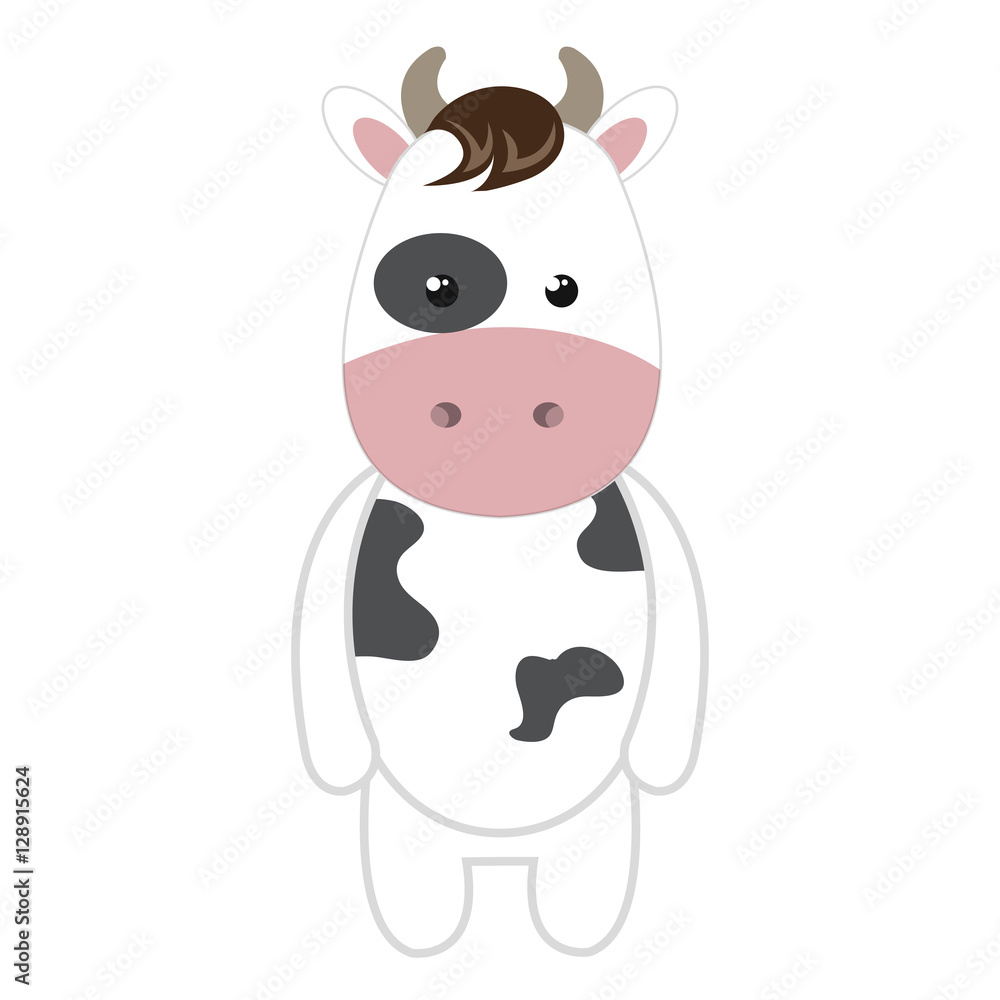 Naklejka premium cute little cow animal character vector illustration design