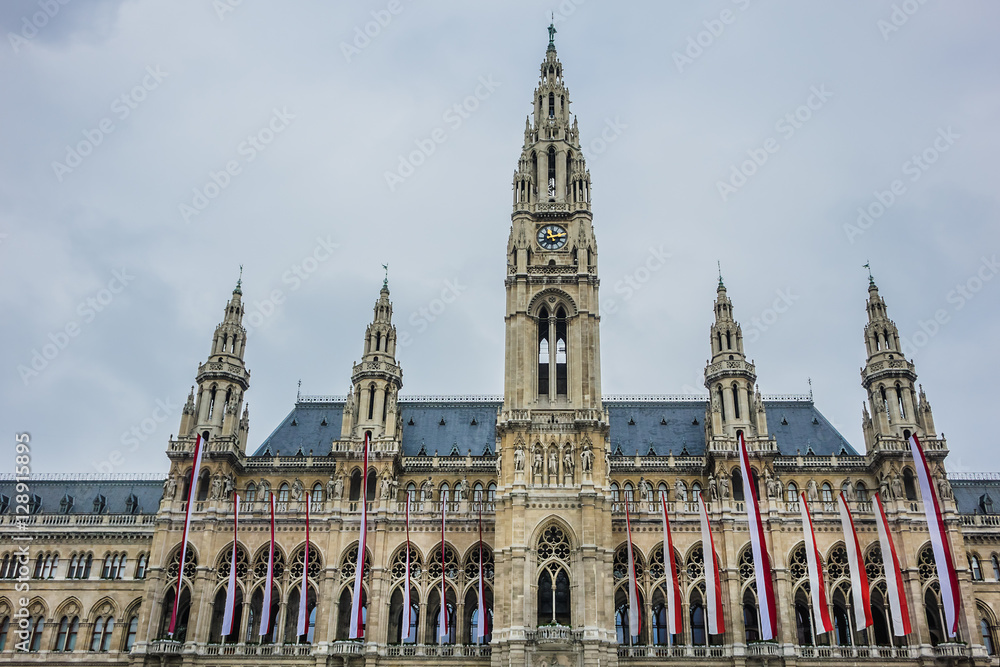Fototapeta premium Neo-Gothic style City Hall building (1883) in Vienna, Austria.