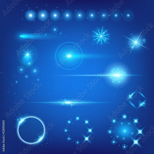 Creative concept Vector set of glow light effect stars bursts with sparkles isolated on black background. For illustration template art design, banner for Christmas celebrate, magic flash energy ray © happyvector071
