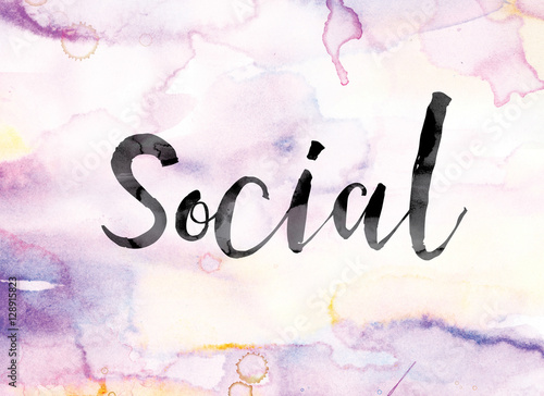 Social Colorful Watercolor and Ink Word Art