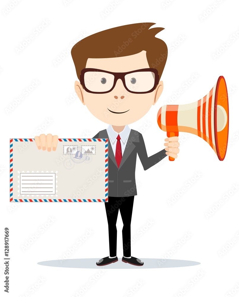 Abstract delivery service man with envelope and Megaphone . Abstract delivery service man with envelope and Megaphone .