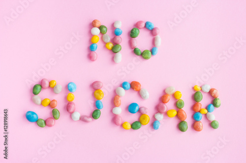 Words no sugar candy written on pink background