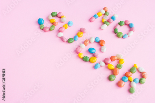 Words no sugar candy written on pink background