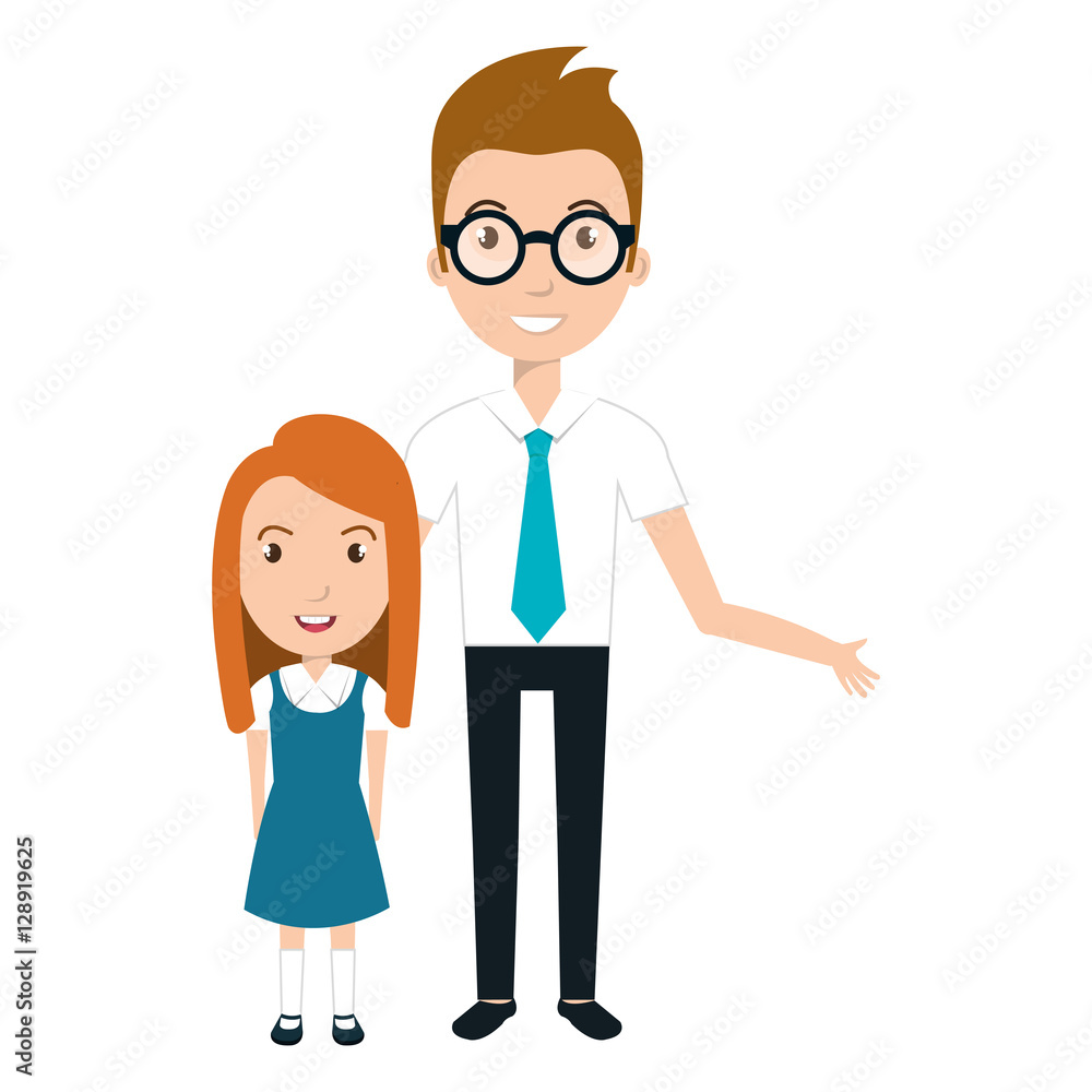 girl student character with teacher isolated icon vector illustration design