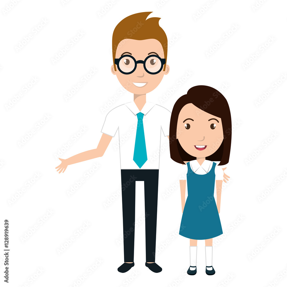 girl student character with teacher isolated icon vector illustration design girl student character with teacher isolated icon vector illustration design