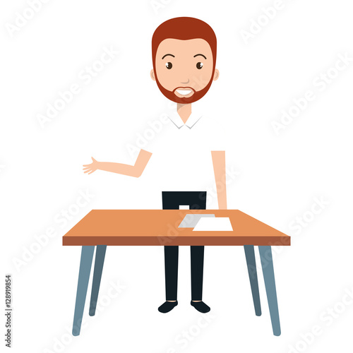 young man teacher character with table vector illustration design © Gstudio