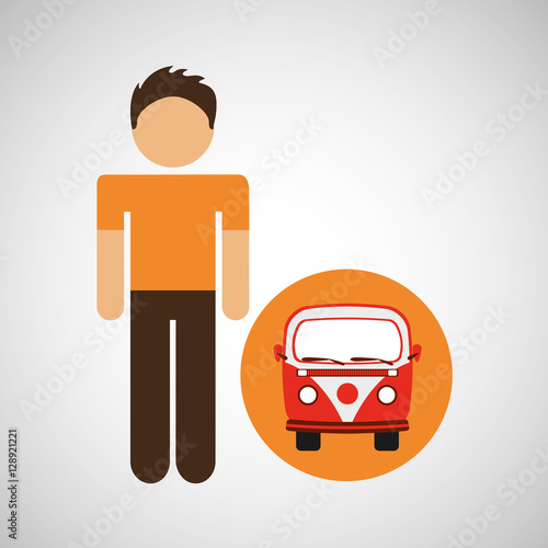 male character traveler vintage car van vector illustration eps 10