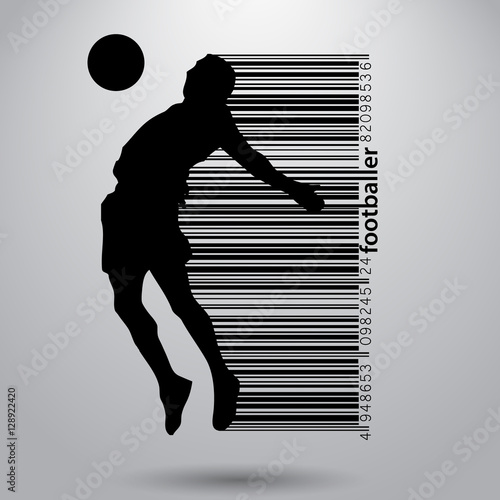 silhouette of a football player and barcode