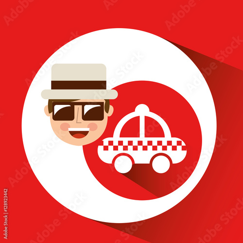 tourist man with camera and cab service vector illustration eps 10